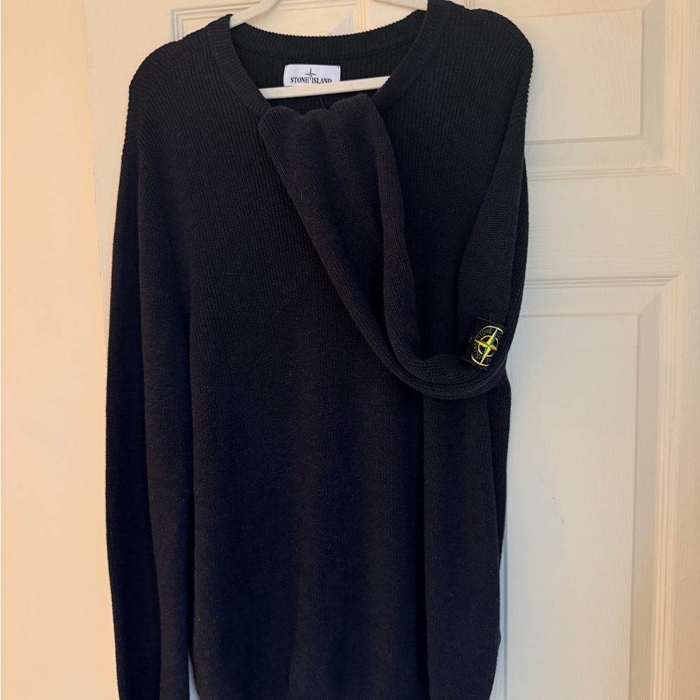 Stone Island Black Crewneck Sweater with Yellow Compass Badge